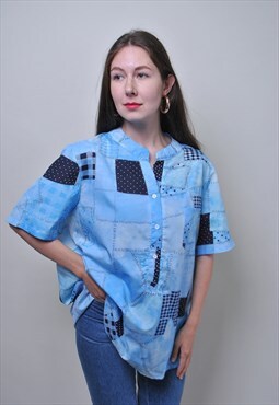 Harajuku oversized blouse, vintage 90s style patterned shirt