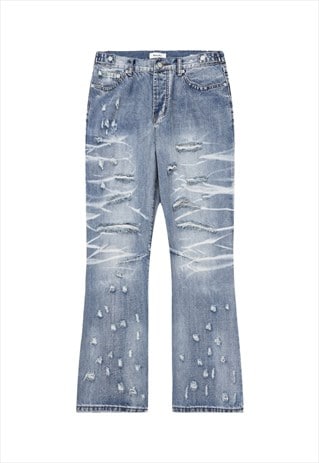 Ripped jeans bleached denim pants distressed trousers blue