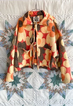 Lily Drop Shoulder Blanket Patchwork Coat 70s Orange Floral