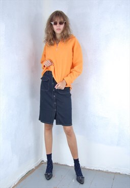 Vintage Y2K Bright Orange Baggy Fleece Jumper / UNISEX