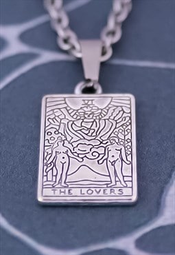 CRW Silver The Lovers Tarot Card Necklace 