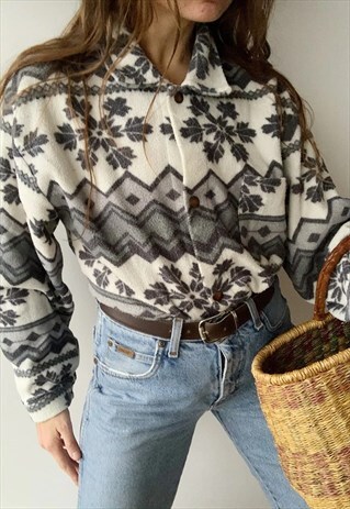 VINTAGE 90S SNOWFLAKE CHRISTMAS FLEECE SWEATSHIRT JUMPER