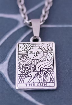 CRW Silver The Sun Tarot Card Necklace 