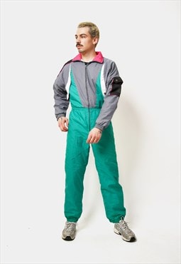 80s vintage lightweight ski suit men's multi coloured block 