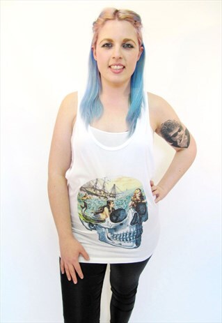 MERMAID SKULL WHITE RACERBACK VEST