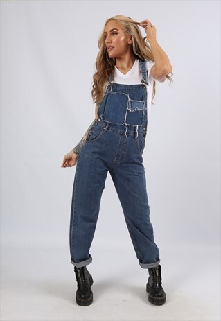 VINTAGE Y2K ZARA DENIM DUNGAREES TAPERED UK 6 8 XS (4DX)