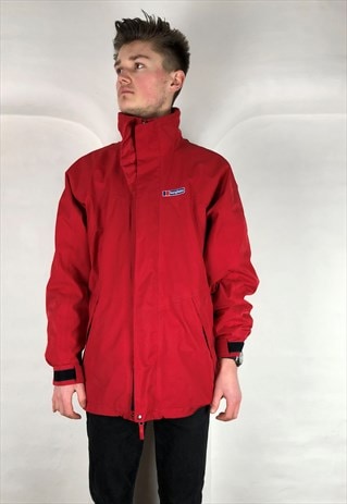 VINTAGE 80'S BERGHAUS RED KAGOULE WINDBREAKER COAT JACKET