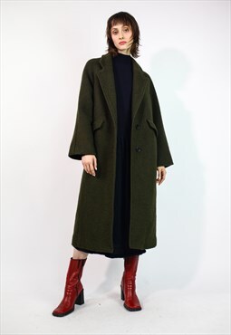 Moussy Single Breasted Wool Coat in Green Small 