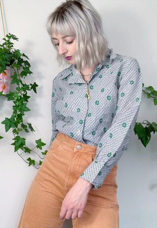 VINTAGE PATTERNED OPEN NECK BLOUSE