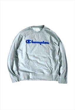 Champion Embroidered Grey & Blue Crewneck Sweatshirt