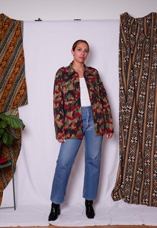 UNISEX VINTAGE FESTIVAL MILITARY WORKWEAR RED CAMO JACKET