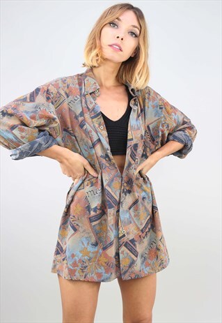 VINTAGE OVERSIZED LONG SLEEVE PATTERNED SHIRT