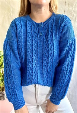 Vintage Retro Royal Blue Cableknit 80's Jumper