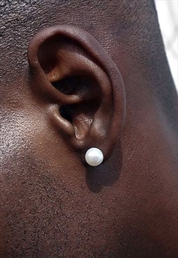 54 Floral 3mm Faux Pearl Bead Stud Earring - White/Silver