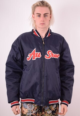 MENS VINTAGE BOMBER JACKET XXL NAVY BLUE 90S