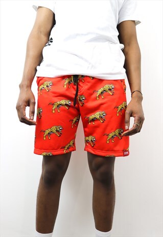 RED LEOPARD SUBLIMATED FESTIVAL SHORTS