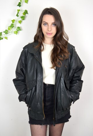 1980s Vintage Black Leather Biker Bomber Jacket | Ica Vintage | ASOS ...