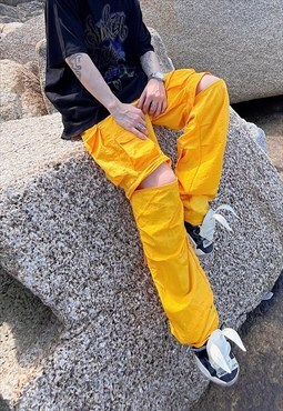 Waterproof parachute pants detachable cargo joggers yellow