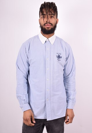 RALPH LAUREN MENS VINTAGE SHIRT LARGE BLUE 90'S