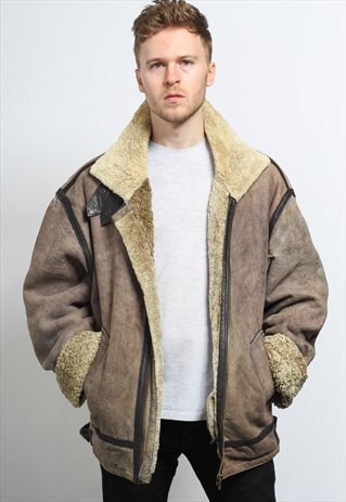 VINTAGE SUEDE AVIATOR FLEECE SHEEPSKIN JACKET