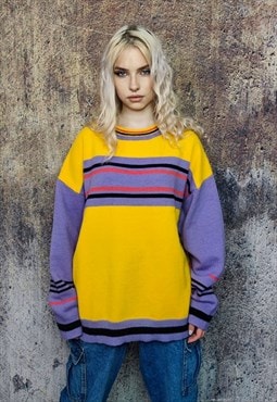 Vintage pattern sweater contrast retro jumper in yellow 