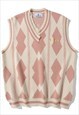 Diamond knitted vest sweater sleeveless cardigan pastel pink