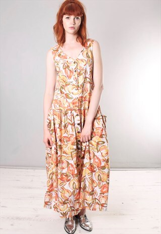VINTAGE 80S LAURA ASHLEY FLORAL SLOUCHY BUTTON MAXI DRESS