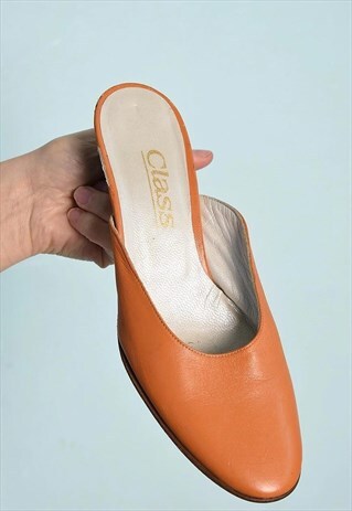 VINTAGE 60S MOD RETRO LEATHER SUMMER PUMPS MULES SHOES