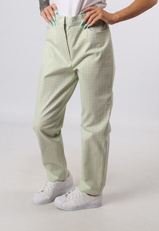 HIGH WAISTED TROUSERS PRINT CHECKED WIDE TAPERED 14 (C82L)