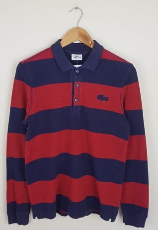 VINTAGE LACOSTE LONG SLEEVE POLO SHIRT RED & NAVY