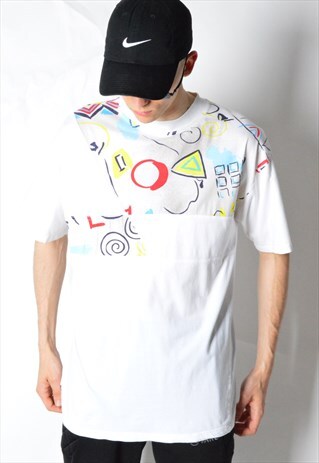 VINTAGE 80S WHITE COLOURFUL SUMMER FESTIVAL T-SHIRT