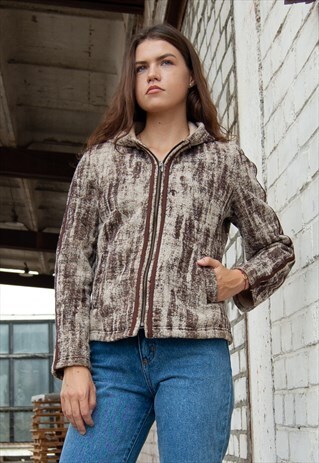 VINTAGE RETRO BROWN JACKET WITH HOOD