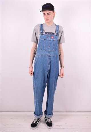 DICKIES MENS VINTAGE DENIM DUNGAREES LARGE BLUE 90S
