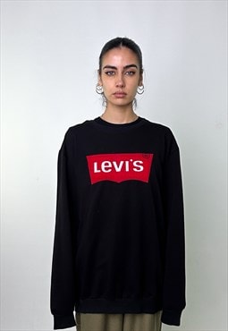 Black 90s Levi's Embroidered Spellout Light Sweatshirt