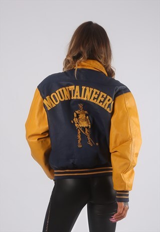 VINTAGE VARSITY LEATHER BOMBER JACKET COLLEGE UK 14 (G2P)