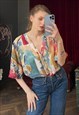 ABSTRACT SHIRT, BUTTON UP COLORFUL SHORT SLEEVE BLOUSE 