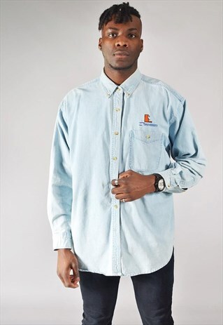 VINTAGE LEE EMBROIDERED DENIM SHIRT LIGHT BLUE