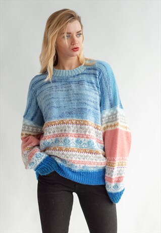 VINTAGE 80S PATTERNED UNISEX WINTER JUMPER