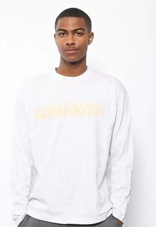 VINTAGE NAPAPIJRI LONG SLEEVED PRINT LOGO T-SHIRT GREY
