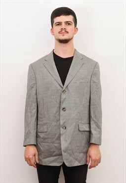Vintage Men Wool UK 43R Blazer Jacket Houndstooth Tweed