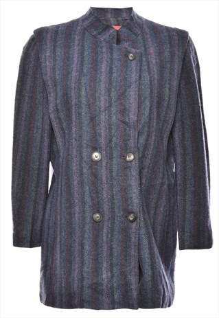 BEYOND RETRO VINTAGE MULTI-COLOUR STRIPED DOUBLE BREASTED CO