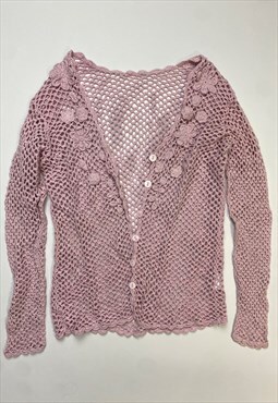 Vintage 1990s baby pink crochet cardigan