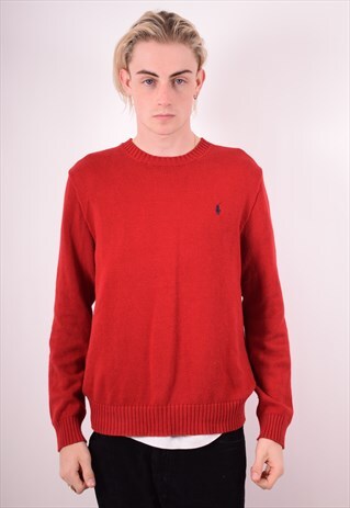 POLO RALPH LAUREN MENS VINTAGE JUMPER SWEATER MEDIUM RED 90S