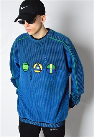 CARLO COLUCCI VINTAGE 80S BLUE KNIT PATCH JUMPER
