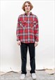 VINTAGE 90S RED CHECK DAD LONG SLEEVE BUTTON UP SHIRT MEN M