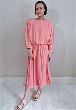 Vintage 80's Peach Pink Pleated Dress