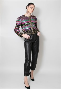 80's Lawrence Kazar Crop Sequin Jacket Ladies Vintage