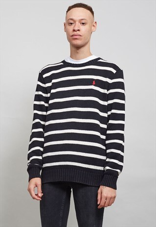 RALPH LAUREN NAVY STRIPPED VINTAGE CREWNECK JUMPER