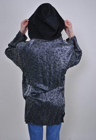 80S GRAY OVERSIZE FLORAL VELVET BLOUSE, SIZE M