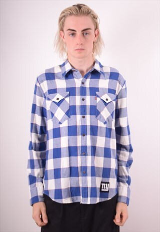 LEVI'S MENS VINTAGE SHIRT MEDIUM BLUE CHECK 90S